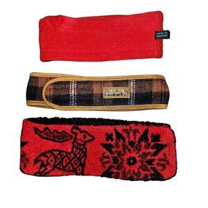 3 Vintage Ski Fleece Headbands USA Made Bula Plaid Climb High Red Holiday Print